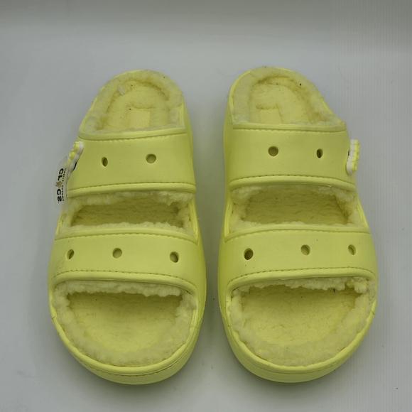 CROCS Classic Cozy Sandals, Bright Yellow, Faux Fur, SOFT! Men's 10/Women's 12 - Picture 3 of 12